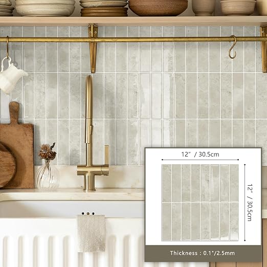 10 Sheets Upgraded Thicker Design Subway Tile Peel and Stick Backsplash | 12”×12”Self Adhesive Wall Tiles Stick on Back Splash for Kitchen,Bathroom,Camper(Beige) - Image 4