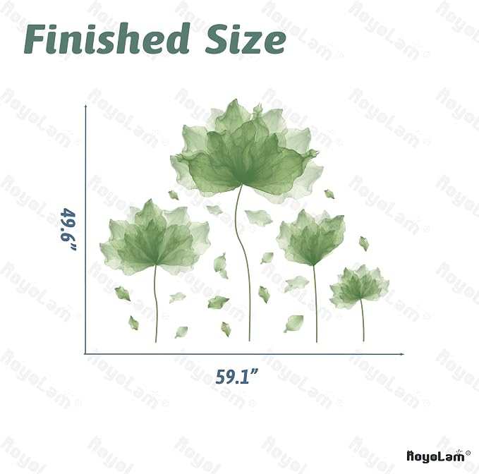 59.1'' x 49.6'' Flower Petal Wall Decal Floral Wall Sticker (Green) | Removable waterproof peel and stick wall art for nursery, baby room, classroom, living room, bedroom, office and bathroom - Image 5