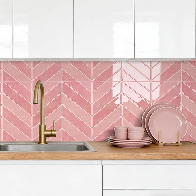 Select 5 Pack Peel and Stick Backsplash Chevron Tiles, 12x12 in, Pink | Extra Thick 3D Wall Panels, Heat & Water Resistant, Easy DIY Kitchen, Bathroom, Laundry, Fireplace & Rental Home Wall Décor - Image 4