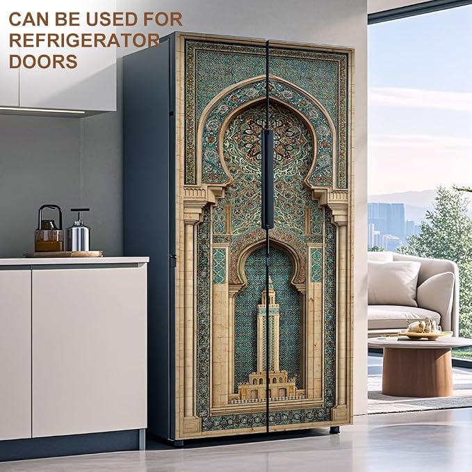 Moorish Arch Door Mural, Turquoise Mosaic Minaret Door Cover | Waterproof PVC, 30.3" W x 78.7" L; ornate arch design for entryway, bedroom, study, office or closet doors. - Image 7