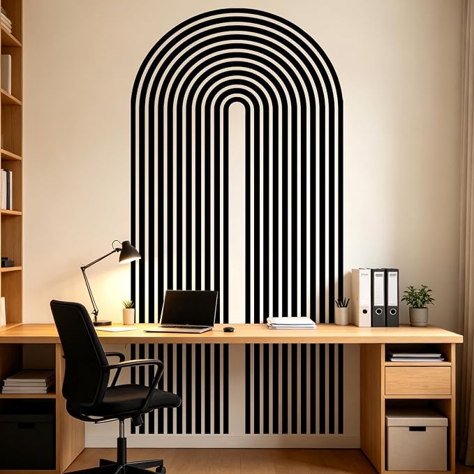 Black Geometric Arch Line Wall Decals, Minimalist Boho Wall Stickers | Boho mid-century black line arch peel and stick wall decor, removable vinyl wall art mural decoration for living room bedroom - Image 3