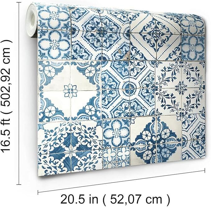 RoomMates RMK11083WP Blue Mediterranian Tile Peel and Stick Wallpaper 20.5" x 16.5 feet - Image 7