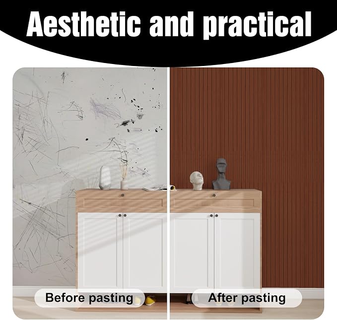 3D Wood Slat Wall Panels Peel and Stick Faux Wood Grain Thick Wallpaper 15.7"x236" Acoustic PET & IXPE Foam Paneling Self-Adhesive Decor for RV Living Room Bedroom Ceiling DIY Accent Wall Covering - Image 8