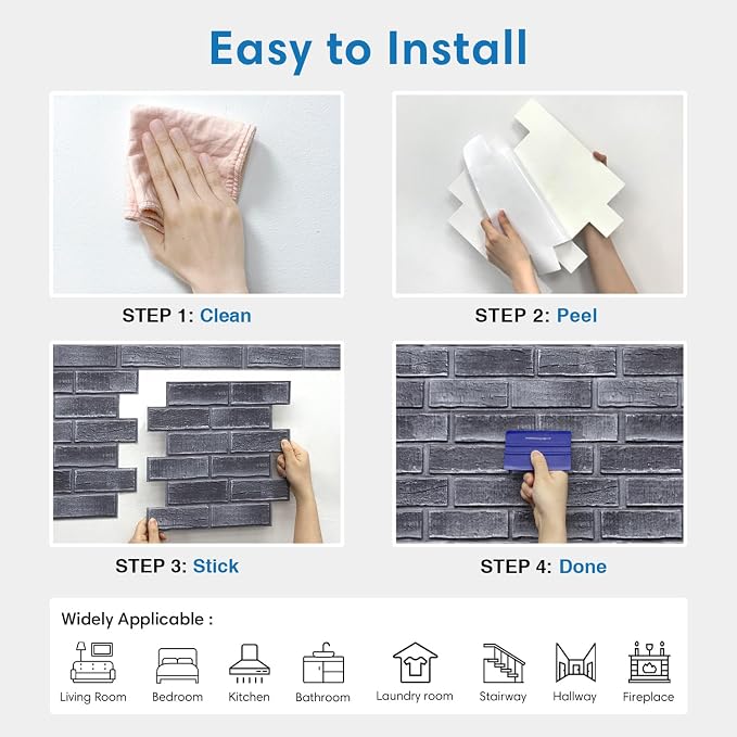 COMSTICKC 3D Faux Brick Wall Panels Peel and Stick, 10 Pcs 11.8" x 11.8" | Not Real Brick, Lightweight PVC Brick Sticker, Decorative Wall Wallpaper for Quick DIY Wall Upgrades, Cover 9.7 sq ft - Image 8