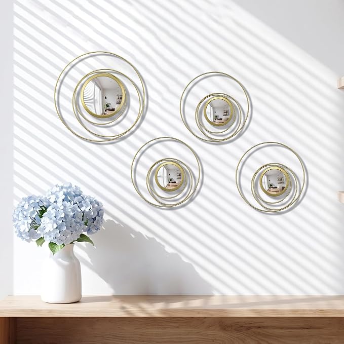 4 Piece Gold Round Wall Mirror Set Modern Metal Circles for Home Decor - Image 5