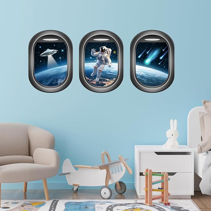 Quanhaigou Glow in The Dark 3D Space Wall Decals, Set of 3 Galaxy Window Stickers for Wall,Planet Themed Room Decor for Kids Boys - Image 6