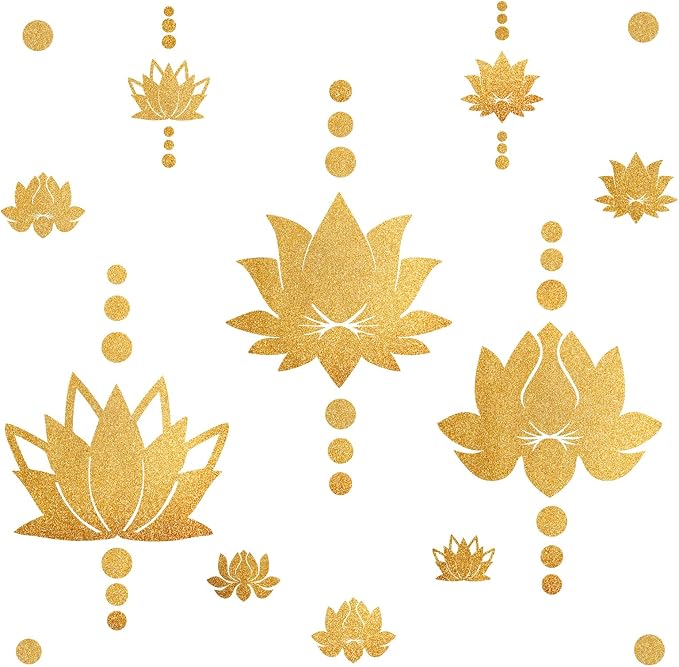 Lotus Flower Wall Decals Golden Wall Stickers Modern Yoga Room Art Sticker | Lotus wall art decor, peel and stick, gold removable vinyl art mural, mandala decoration, for bedroom living room nursery by Easma