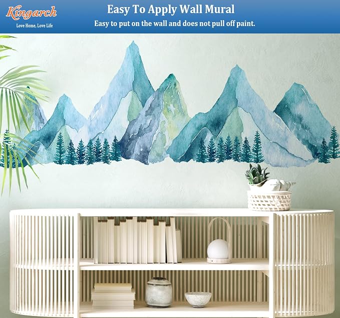 Large Mountain Wall Decals, Blue Pine Tree Peel and Stick Vinyl Wall Stickers & Murals, Removable Home Room Wall Decor for Bedroom Living Room Bedroom Classroom Office Nursery - Image 5