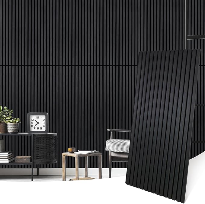 Wood Panels for Wall Acoustic Slat Wall Panels 4-Piece 47.2"×23.6" 3D Fluted Sound Absorbing Panel for Interior Wall Decor and Ceiling - Black by Laceskyso