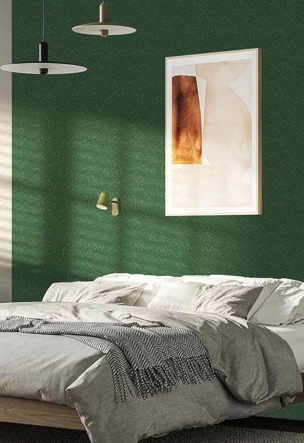 Dark Green Peel and Stick Wallpaper Removable Silk Texture Contact Paper | 15.7" X 196.8" Removable Self Adhesive Textured Wallpaper Covering for Bedroom with Scraper, Paper Cutter - Image 7