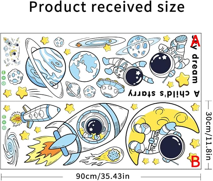 Arawat Space Decor Astronaut Wall Stickers - Space Theme Bedroom Classroom Playroom Murals & Decals - Wall Decals for Boys Girls Room - Outer Space Wallpaper With Planets - Image 5