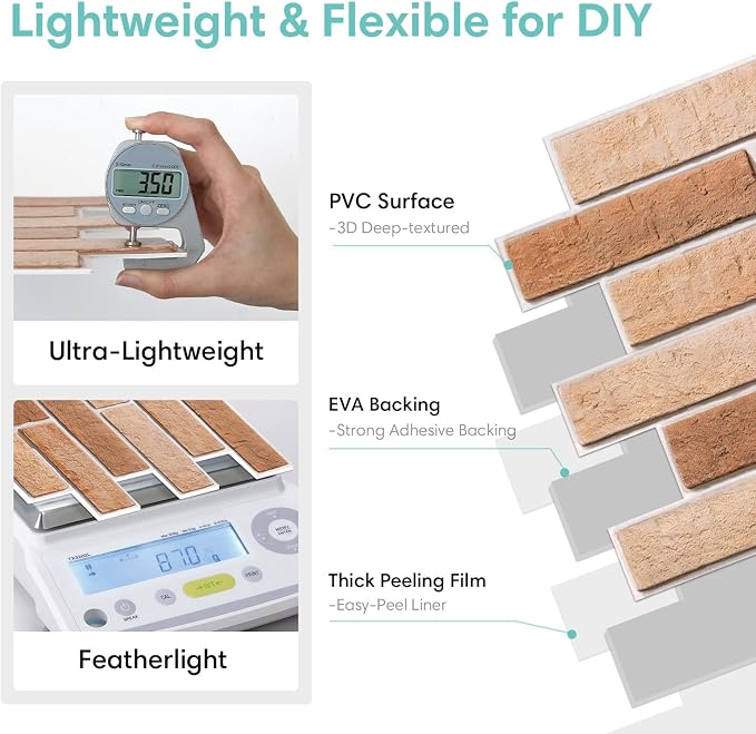Commomy 3D Faux Brick Peel and Stick Wall Sticker - 10pcs 15.74" x 11.8" | Ultralight Thin PVC 3D Wall Panels Fake Brick Paneling for Home Office,Bedroom,Quick DIY Home Decor(12.92 sq.ft) - Image 4