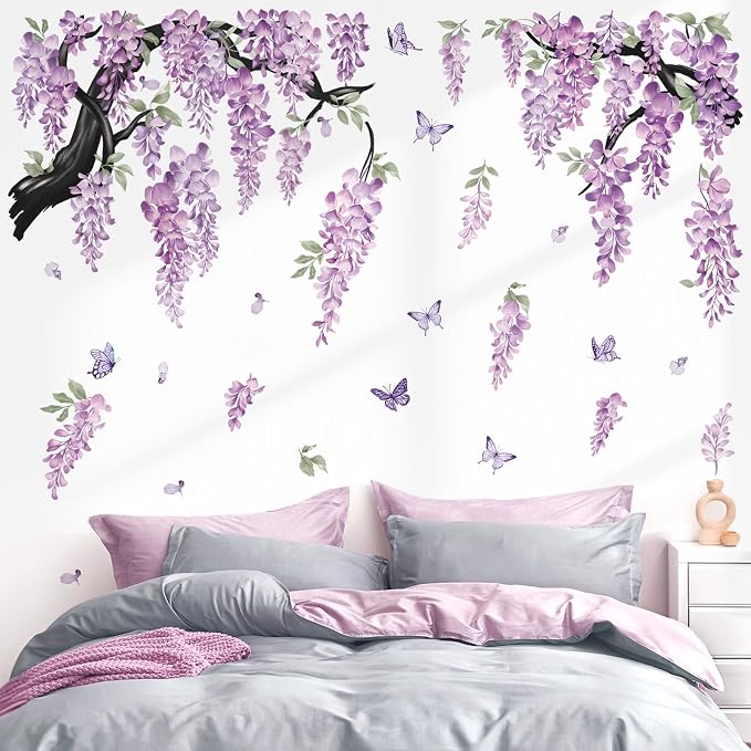 wondever Purple Flower Tree Branch Wall Decals Floral Wall Stickers (XL) | Peel and Stick, Removable, Wall Art Decals, Wall Decoration, Living Room Bedroom, Office Sofa TV Home Wall Decor - Image 2