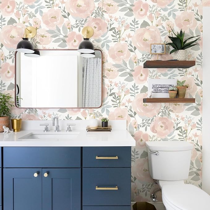 Orainege Peel and Stick Wallpaper Floral Wallpaper | 17.3in x196.8in Floral Contact Paper Peony Self Adhesive Removable Wallpapers for Bedroom Nursery Walls, Light Pink - Image 7