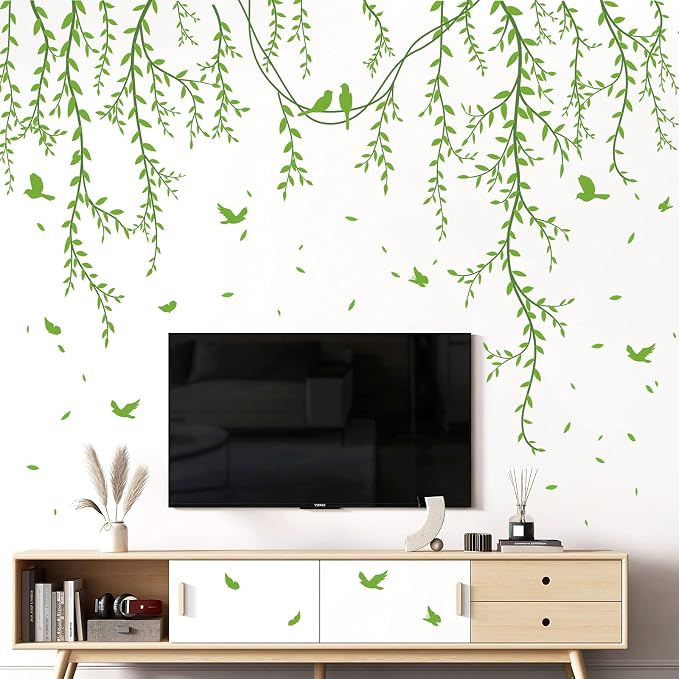Amaonm Removable Hanging Vines Wall Stickers DIY Green Leaves Plant Grass Wall Decals Peel and Stick Flower Vine Decor for Kids Baby Girls Nursery Bedroom Living Room Offices Classroom (Green) - Image 3