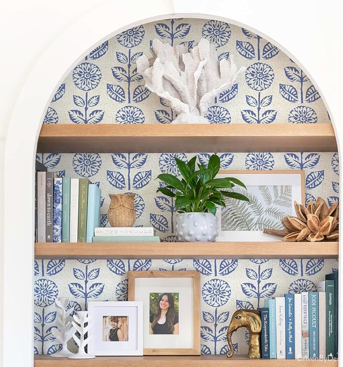 Wudnaye Blue Floral Peel and Stick Wallpaper for Bathroom 17.7in×196.8in | Blue Floral Contact Paper Peel and Stick Vintage Self Adhesive Wallpaper Removable Waterproof Wall Paper for Kitchen Cabinets - Image 3