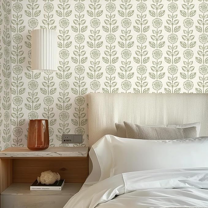 Wudnaye Floral Wallpaper Peel and Stick Boho Contact Paper 17.7in×590.4in | Vintage Floral Peel and Stick Wallpaper Boho Self Adhesive Wall Paper Beige Green Waterproof Removable Wallpaper for Bathroom - Image 7