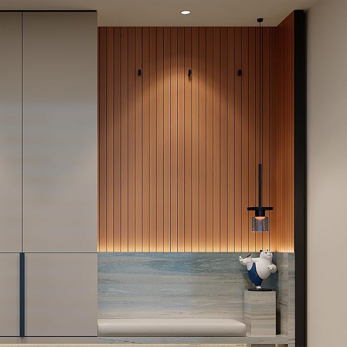 YU LI 3DH Peel and Stick PVC Slat Wall Panel 118"x15.75" Self-Adhesive Thick Faux Walnut Wood Grain Wallpaper Panel 3D Soundproof Wall Panels for Walls & Ceilings - Image 5