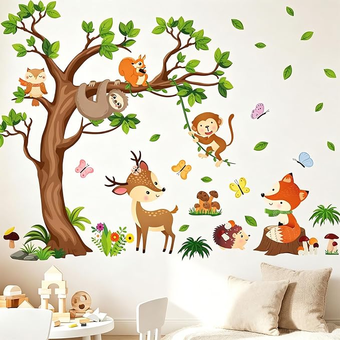 Arawat Tree Wall Decals Decor for Bedroom & Living Room - Monkey & Sloth Wall Stickers - Multicolor Cartoon Animal Wall Decor - Vinyl Sticker Decals - Image 5