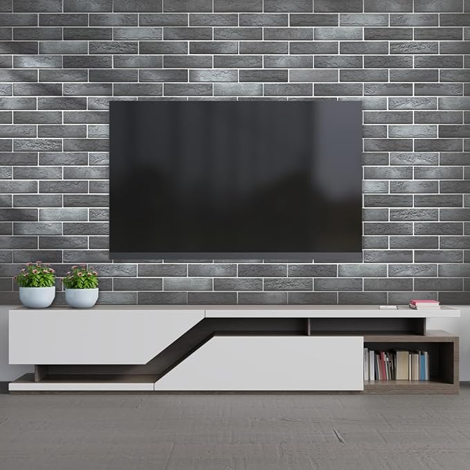 100 Whitewash Grey Faux Brick Wall Tiles, 3D Thin Brick Veneers for Bedroom, Bathroom, Kitchen, Fireplace and Fence Wall Panels (14.2 sq ft) - Image 2