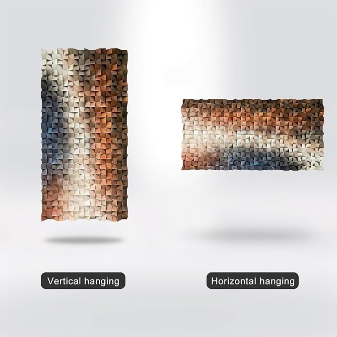 LIUZEYUE Large Pine Block Wall Art Featuring Deep Faceted Texture | vertical wood wall art; deep teal and cream, vertical or horizontal display; conference room long-wall focus; 35.4 x 70.9 in - Image 5