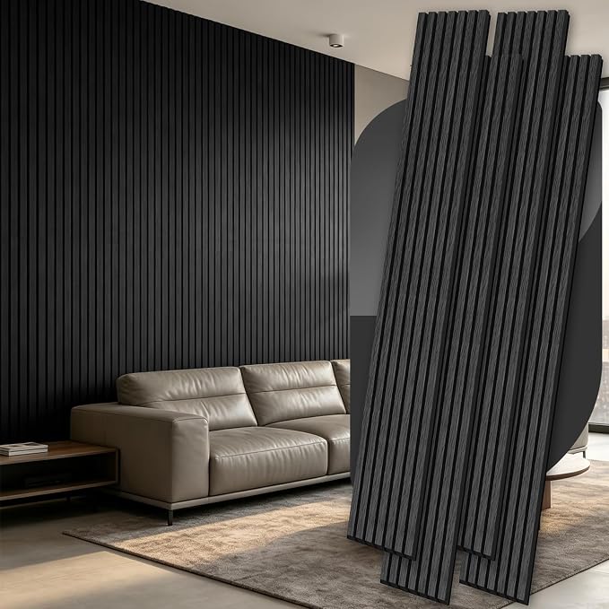 4 Pack Wood Panels for Wall, 106.3" × 11" Wood Slat Acoustic Panels for Wall, Soundproof Panels, 3D Fluted Panels for Interior Wall Decor (Blackwood) by Ritollo