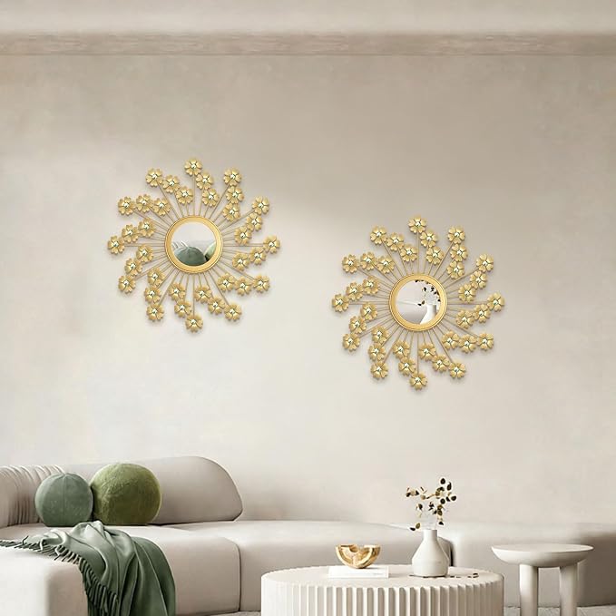 2 Pack Metal Mirrors for Wall Boho Sunburst Wall Mirror Home Decor Modern Decorative Wall Art for Bedroom Living Room Entryway - Image 7