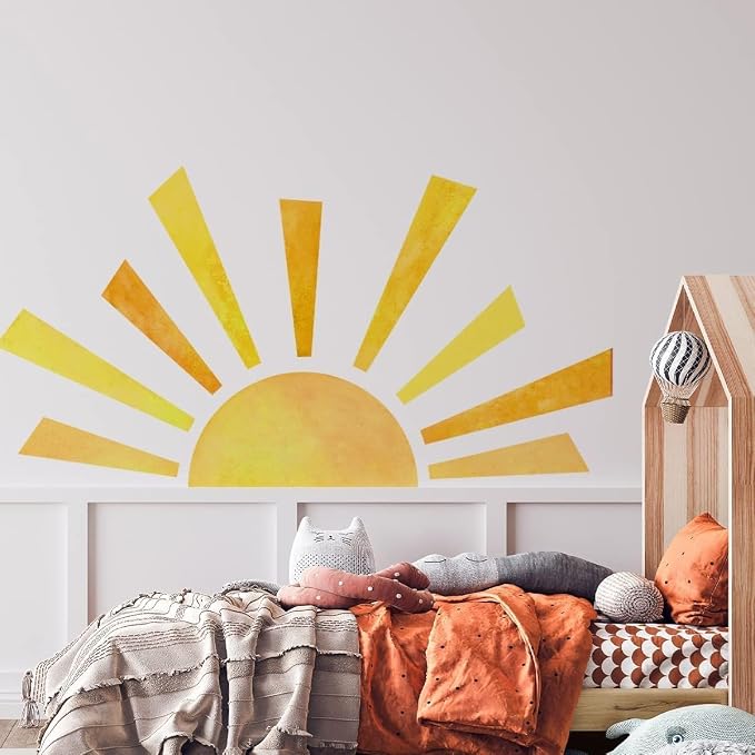 42 x 23.5 Inch Boho Half Sun Wall Decal - Watercolor Mural, Modern Vinyl Peel and Stick Sticker, Removable for Classroom, Living Room, Bedroom, Playroom Decor - Image 3