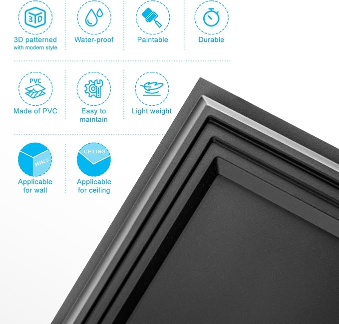Art3d 33-Pack Accent 3D Textured Wall Panels, 11.8 x 11.8 in, Black | Wipe Clean, PVC, Water Repellent, Impact Proof, Scratch Resist, Great for Living Room, Bedroom, Gaming Room, Office - Image 5