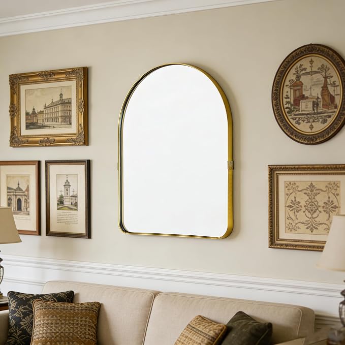 Funly mee Arched Wall Mirror, 15.8 x23.6 inches, Wall-Mounted Plastic Mirror, for Bathroom and Vanity (Gold) - Image 2