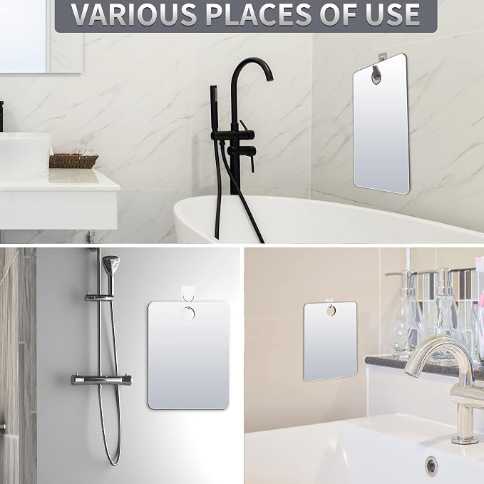 Shower Mirror Fogless for Shaving, Larger 10.7 x 8 inches Small Mirror for Wall Camping, Frameless Portable Hanging Travel Mirrors, Unbreakable Handheld Locker, Makeup Plastic, Shave Mirrors, Bathroom - Image 9