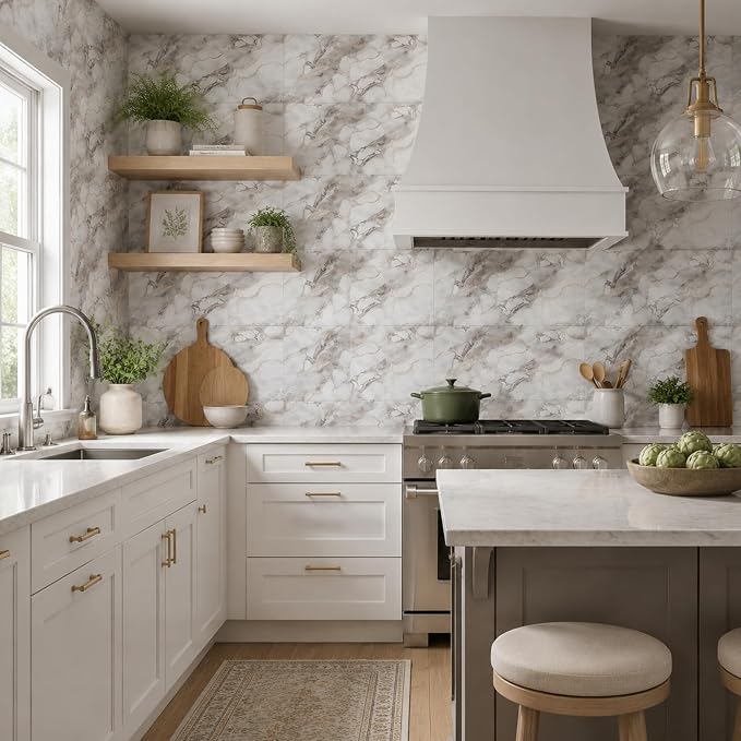 40Pcs Marble Wall Panels 23.6"X11.8" PVC Waterproof Tiles Peel and Stick Wall Panels Self Adhesive Backsplash Tiles for Kitchen Living Rooms TV Walls Bathroom Rv Camper Van (Not Real Tile) - Image 3