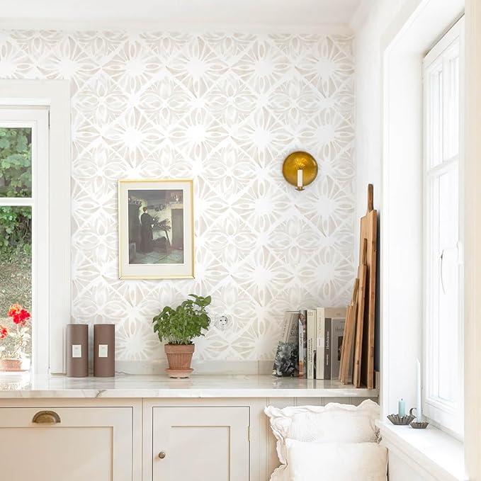 Boho Wallpaper Neutral Peel and Stick Wallpaper 197"x17.3" Geometric Wall Paper Beige and White Contact Paper Textured Removable Vinyl Waterproof for Bedroom Farmhouse Kitchen Bathroom - Image 2