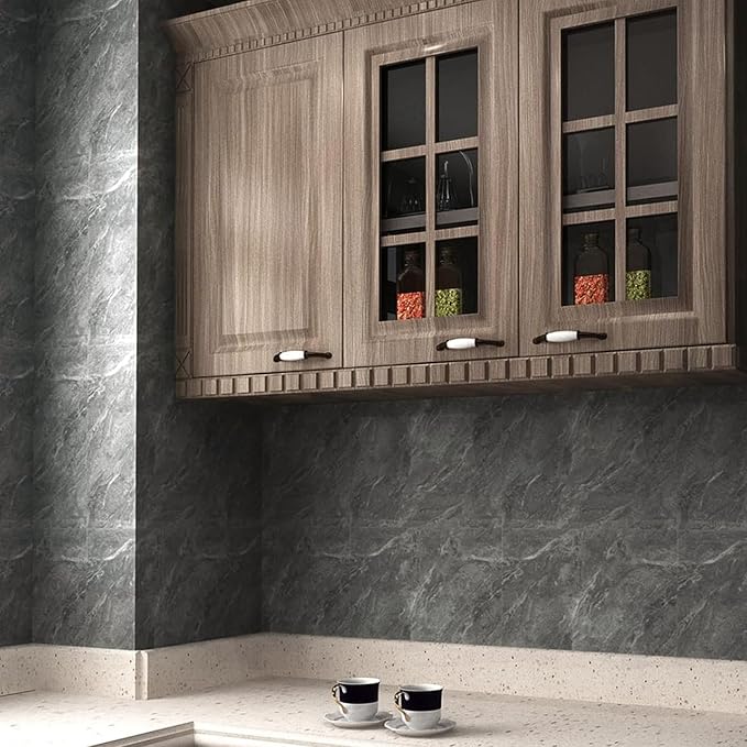 20pcs Dark Gray Marble Peel and Stick Shower Wall Panels | (11.8"x11.8",Total 19.4 Sq.Ft.) Waterproof,Backsplash Tile,Stick on Wall,for Bathroom,Bedroom,Kitchen,Entryway - Image 9