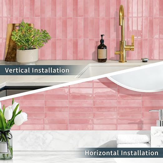 10 Sheets Upgraded Thicker Design Subway Tile Peel and Stick Backsplash | 12”×12”Self Adhesive Wall Tiles Stick on Back Splash for Kitchen,Bathroom,Camper(Pink) - Image 3