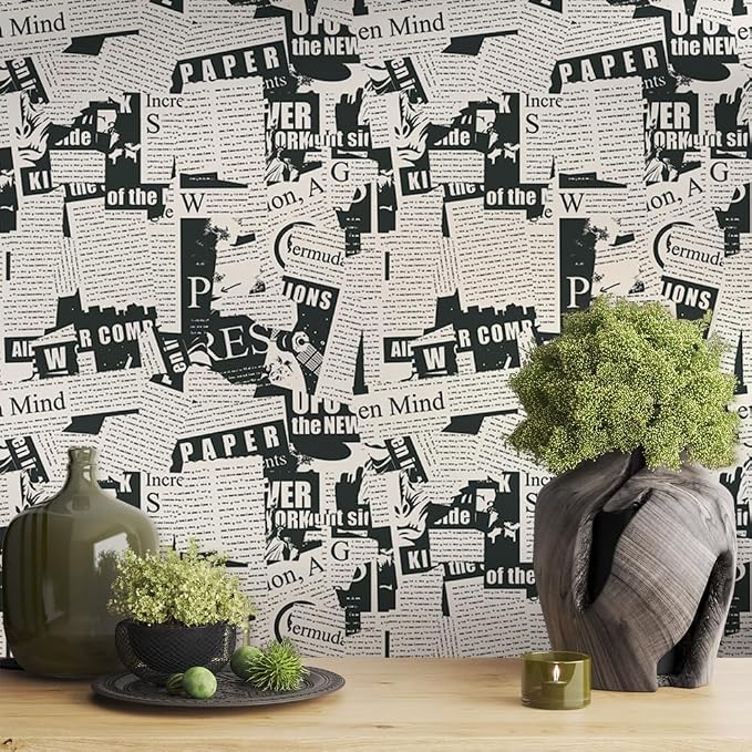 Black and White Vintage Newspaper Script News Modern Peel and Stick Wallpaper Wall Decor Self Adhesive Wall Paper Stick on Easy Peel Off Contact Paper for Renter Bedroom Apartment - Image 2