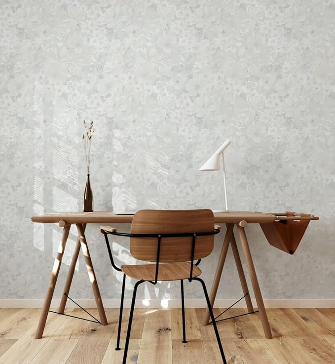 Heroad 17.3inx32.8ft Grey Peel and Stick Wallpaper Floral Contact Paper Vintage Wall Paper Self-Adhesive Removable Wallpaper for Cabinets Drawers Bedroom Mural Wall Decor Vinyl Roll - Image 6