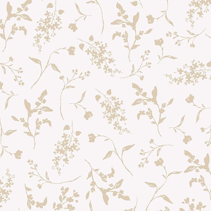 Ismoon Floral Wallpaper Peel and Stick Beige Neutral Contact Paper Wildflowers Leaf Stick on Wall Paper Textured Removable Self Adhesive Vinyl Wallpaper for Bedroom Bahtroom Wall Decor 17.3x78.7in by Ismoon