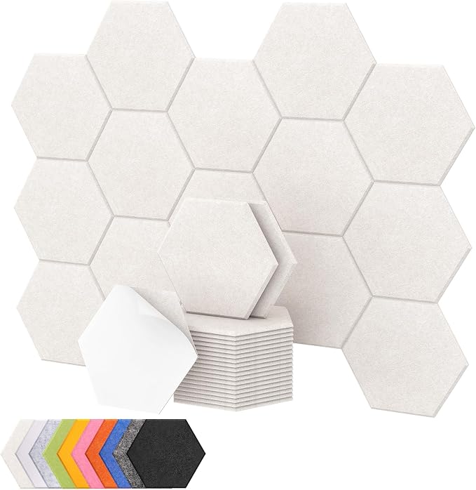 18 Pack High Density Hexagon Acoustic Panels, TONOR 12"x 10"x 0.4" Soundproof Wall Panels, Sound Absorbing Panels for Interior Wall Décor, Peel and Stick Modern for Studio, Office, Home, Beige by TONOR