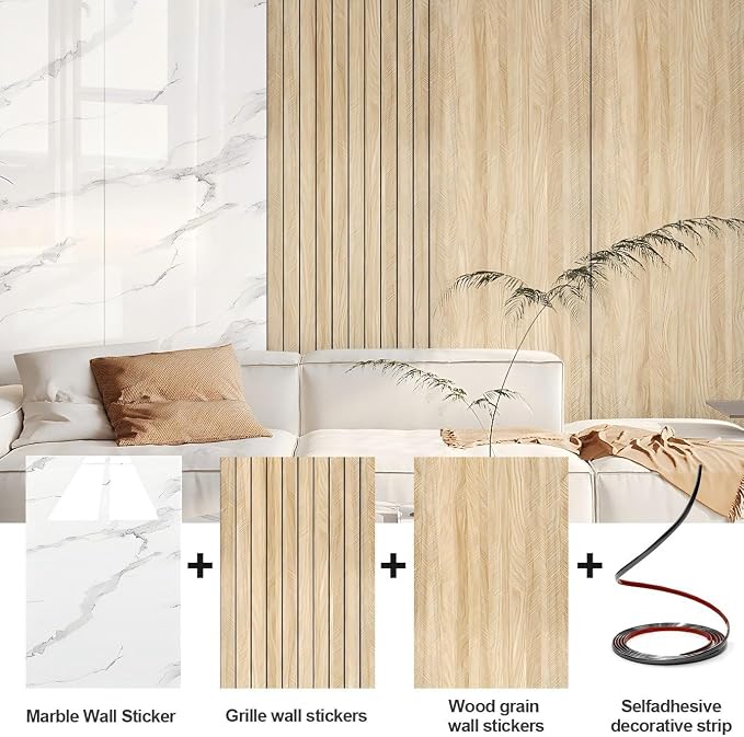 Chejiaye Peel and Stick 3D Wall Panel -23.6"x118"Soundproof Self-Adhesive Wall Sticker, Removable Thick PVC Slat Contact Paper for Kitchen Bedroom,Ceiling Wall Decoration Wood Grain (Log Color) - Image 2