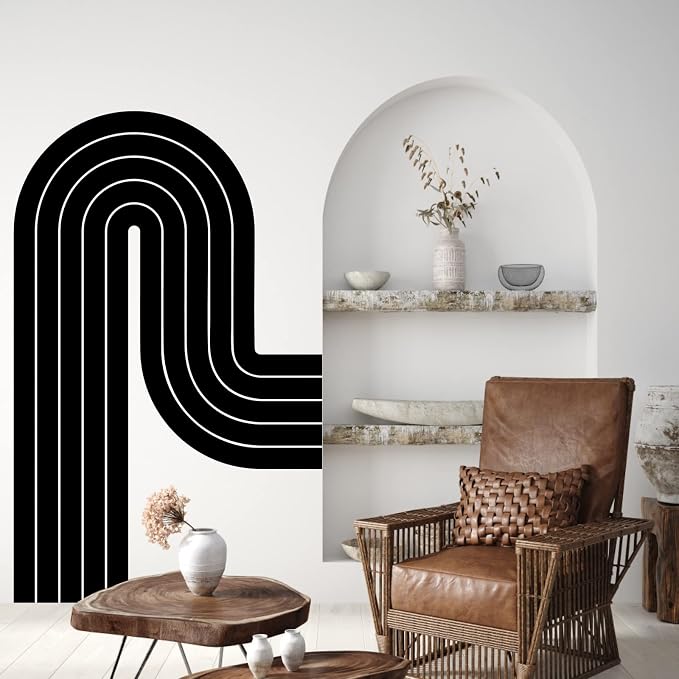 Large Arch Wall Decal Modern Black Vinyl Wall Decor Sticker for Living Room | Geometric stickers, peel and stick, removable, minimalist abstract art murals, self adhesive, for bedroom office home decor by Kazova