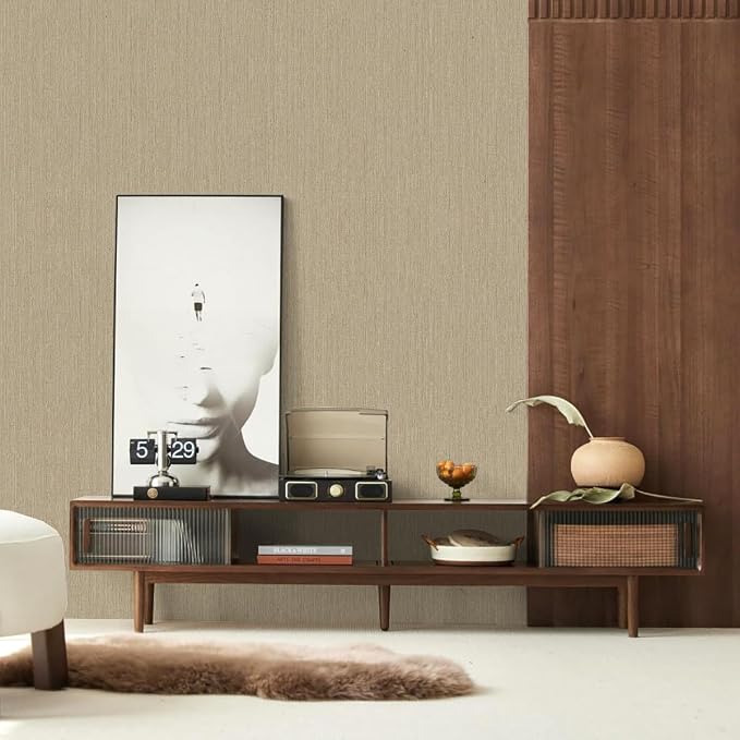 Grasscloth Peel and Stick Wallpaper Beige Brown Vinyl 16in x 197in | Faux Linen Vintage Wallpaper Textured Removable Wall Paper Grass Cloth Cabinets Bedroom for Cabinet Self Adhesive Vinyl - Image 8
