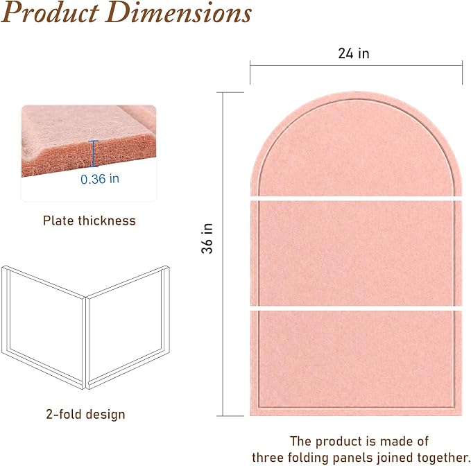 Large Arched Felt Bulletin Board, Sized 36" x 24" for Office & Wall Decor – 6 Customizable Adhesive Tiles with Pins are Perfect to Display Your Photos (Pink-B) - Image 2