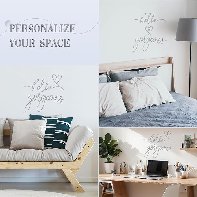 Hicarer Metal Hello Gorgeous Wall Art Minimalist Wall Decor,Silver,Classic | for Bedroom Bathroom Living Room Dressing Room Salon Vanity Office Home Decoration, Easy to Install - Image 3