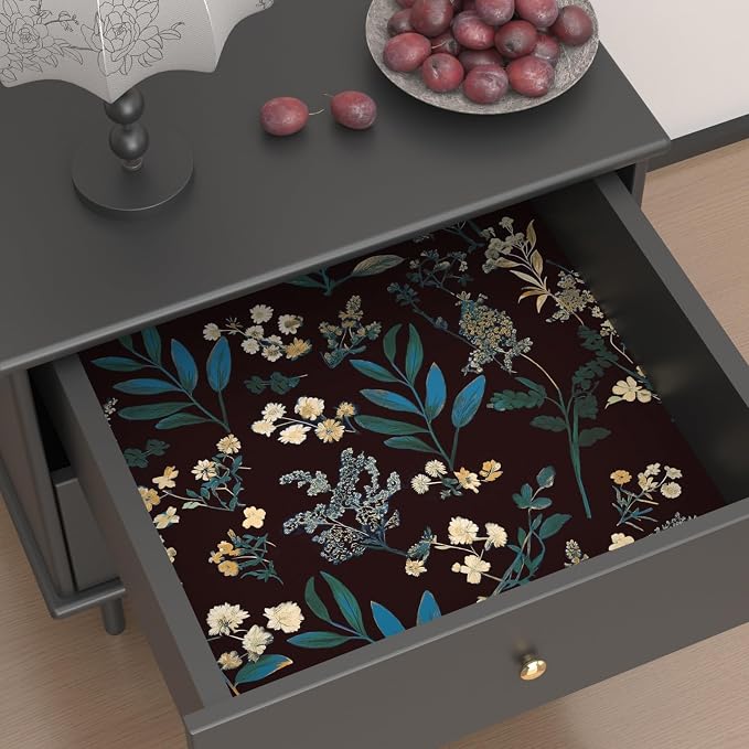 Laatse Vintage Floral Peel and Stick Wallpaper 17.5'' x 118'', Green Blue | Self Adhesive/Removable/Waterproof/Thick Vinyl Contact Paper for Bathroom Bedroom Shelf Cabinet Drawer,Prepasted,Easy Peel - Image 2