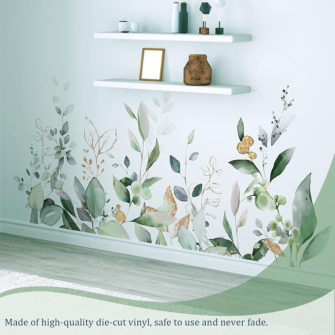 Green Plants Leaves Wall Decals Peel and Stick, Large Hanging Herbal Vinyl Wall Stickers, Removable Vine Home Decor Art for Bedroom Living Room Classroom Office - Image 6