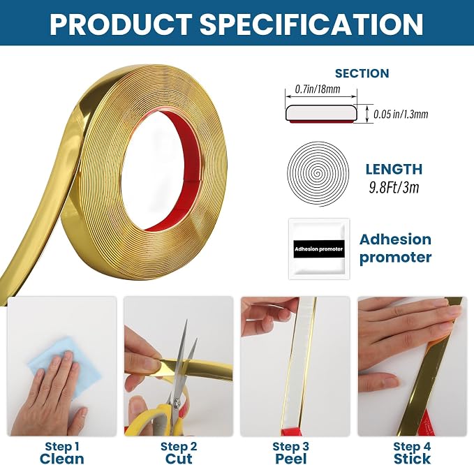 9.8 Ft Peel and Stick Molding Trim, Waterproof Decorative Strip - Image 2