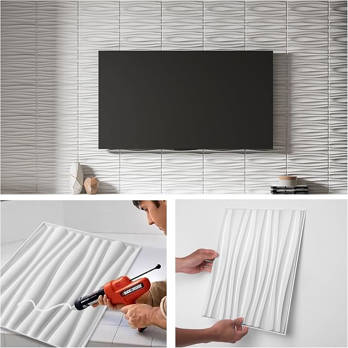 Art3d PVC Wavy Textured 3D Wall Panels, 15.7 x 11.8 Inch, 24-Pack, White | PVC, Waterproof, Featherlight, Scratch Resistant, Perfect for Office, Living Room & Home Decor - Image 4