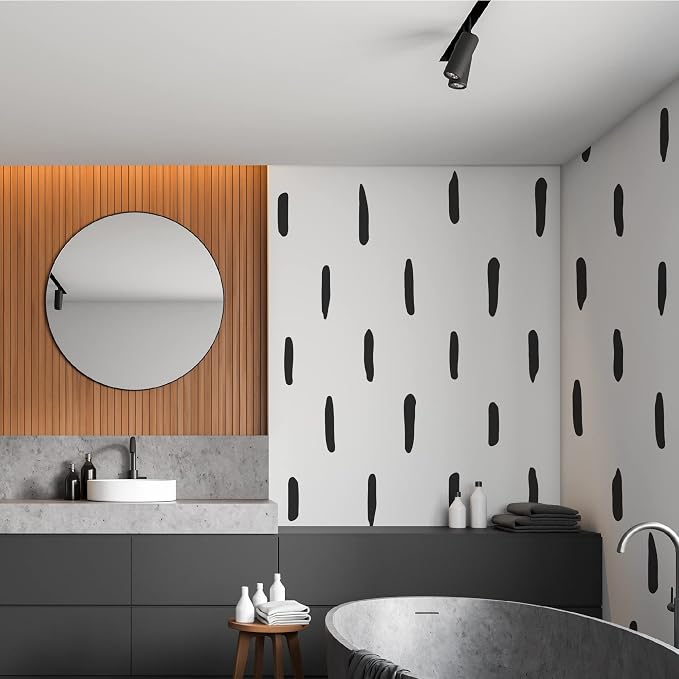 Black Stripe Abstract Line Wall Decals, Boho Farmhouse Wall Decor | 120 matte black bold upright stripes for a modern accent wall. Peel and stick for office, bedroom, living room, hallway. - Image 5
