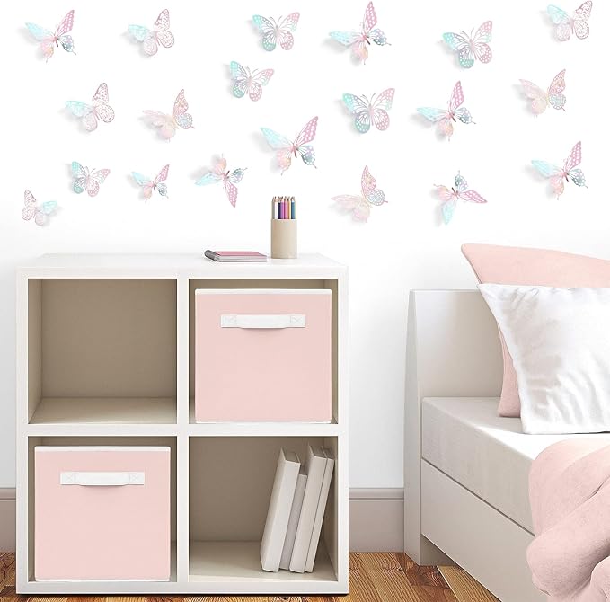 SAOROPEB 3D Butterfly Wall Decor 48 Pcs Laser Pink Butterfly Decorations | 4 Styles 3 Sizes, Birthday Decorations Butterfly Party Decorations Cake Decorations, Removable Stickers - Image 4